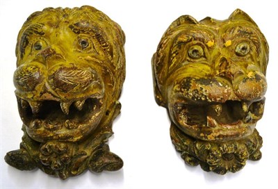 Lot 1220 - A Pair of Continental (probably Dutch) Carved Wood and Polychrome Painted Lion Masks, with open...