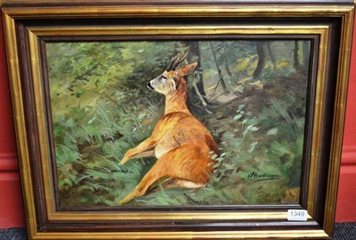 Lot 1349 - Prof Johann Christopher Drahtmann (German 1856-1932) ";Liegender Bock";, lying stag Signed, oil...