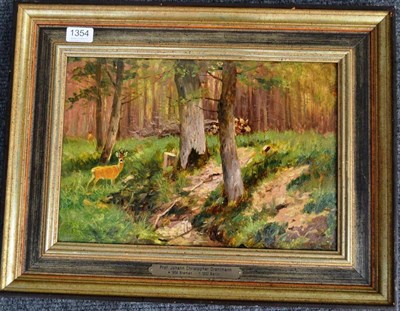 Lot 1354 - Prof Johann Christopher Drahtmann (German 1856-1932) ";Bock im Wald";, stag in a forest Signed, oil