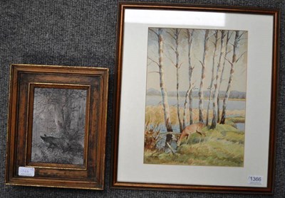 Lot 1366 - Bert Fricke ";Bock im Bast"; Watercolour, 33cm by 25cm, and  ";Schleichender Fuchs";, skulking...