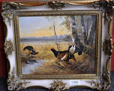 Lot 1368 - H G Kley ";Birkhahnbalz";, blackcock Oil on wood panel, 23cm by 29cm