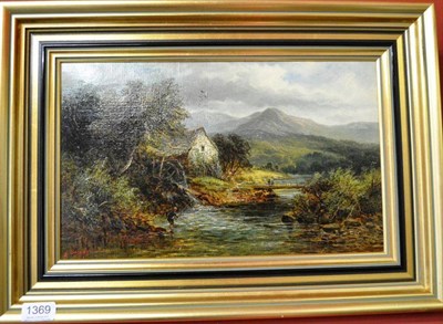 Lot 1369 - G Barclay ";Fliegenfischer Schottland";, fly fisherman in Scotland Oil on canvas, 24cm by 39cm