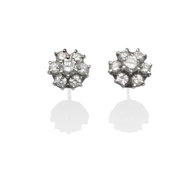 Lot 331 - A Pair of 18 Carat White Gold Diamond Cluster Earrings, set with round brilliant cut diamonds,...
