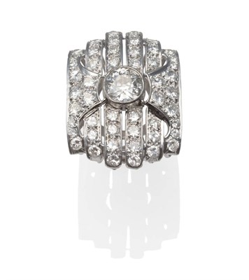 Lot 335 - A Diamond Cluster Ring, of plaque form, an old cut diamond centrally, with round brilliant cut...