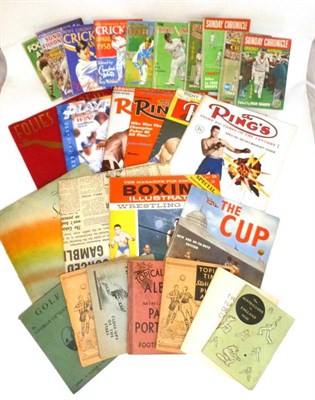 Lot 8 - Sporting Memorabilia, including four Topical Times albums of football cards, Football & Cricket...