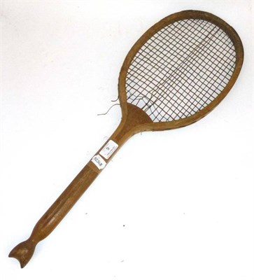Lot 9 - An 'All England' Fishtail Tennis Racket, with gut strings