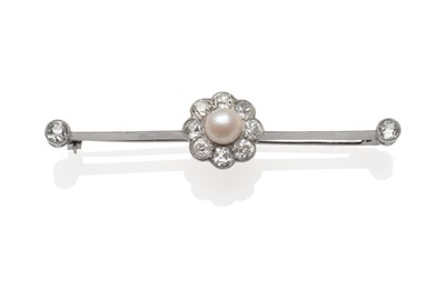 Lot 339 - An Early 20th Century Pearl and Diamond Bar Brooch, a cultured pearl and old cut diamond...