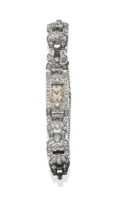 Lot 340 - A Diamond Set Wristwatch, circa 1920, lever movement, silvered dial with Arabic numerals,...