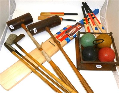 Lot 21 - Sporting Accessories, comprising Jaques and other croquet equipment, three golf clubs, a...