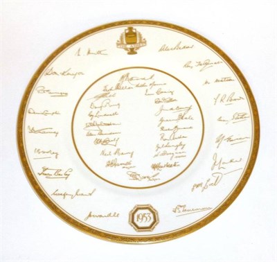Lot 27 - A Royal Worcester 'The Ashes 1953' Signature Plate, with facsimile signatures of cricketers in gilt