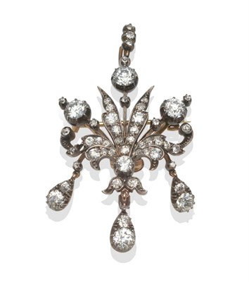 Lot 342 - A Diamond Set Brooch/Pendant, circa 1880, of spray form, with three drops pendant, set...