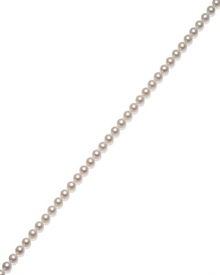Lot 344 - A Cultured Pearl Necklace, uniform pearls knotted to a spherical clasp, inset with a row of...