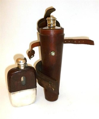 Lot 73 - A Conical Glass Hunting Flask, with silver mounts, hallmarks for Birmingham 1910, in a stitched...