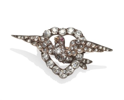 Lot 346 - A Bird and Heart Brooch, circa 1880, set with old cut and rose cut diamonds throughout, with...