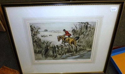 Lot 99 - Henry Wilkinson - Hunting Scenes, two hand coloured dry point etchings, signed limited...