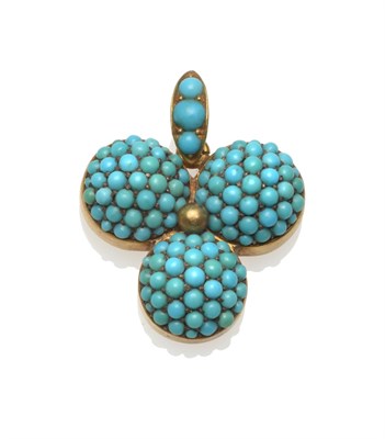 Lot 348 - A Turquoise Trefoil Pendant, circa 1860, the trefoil pavé set with cabochon turquoise,...