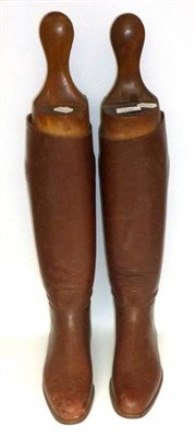 Lot 111 - A Pair of Brown Leather Riding Boots, with beech trees