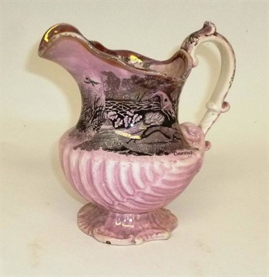 Lot 125 - A 19th Century Pink Lustre Hunting Jug, transfer printed with scenes of Snipe Shooting and...