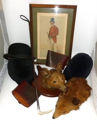 Lot 129 - Hunting Memorabilia, including two pairs of black leather hunting boots - sizes ladies 5 and...