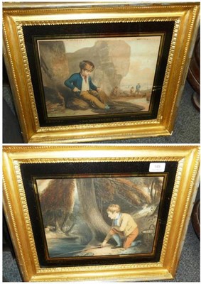Lot 149 - After R Westall R.A.- ";A Boy Angling"; and ";A Boy Mending His Net";, a pair of coloured...