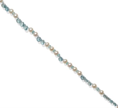 Lot 356 - A Cultured Pearl, Aquamarine, Apatite and Zircon Necklace, the cultured pearls strung with...