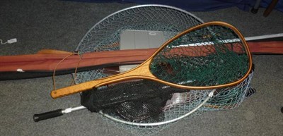 Lot 211 - Mixed Tackle, comprising a salmon net, two trout nets, box of spinners, two rods, spinning reel and