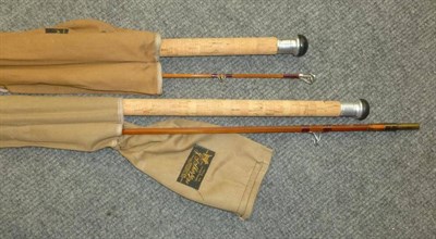 Lot 236 - Two Sharpes 2pce 9' 3"; Split Cane 'Scottie' Spinning Rods, in rod bags