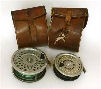 Lot 252 - Two Hardy Marquis Fly Reels - Salmon No.2 and Disc 6, together with two block leather cases
