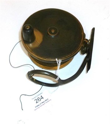 Lot 264 - A Malloch 3 7/8"; Patent Brass Side Casting Reel, with fat horn handle, button adjuster, brass...