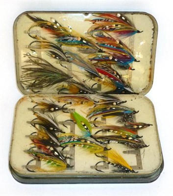 Lot 268 - A Collection of Gut Eyed and Other Salmon Flies, in four wooden trays and a japanned tin fly box