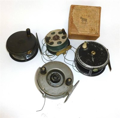 Lot 269 - Four Reels, including an Ogden Smith 4"; alloy salmon reel, an unnamed 4"; alloy salmon reel...