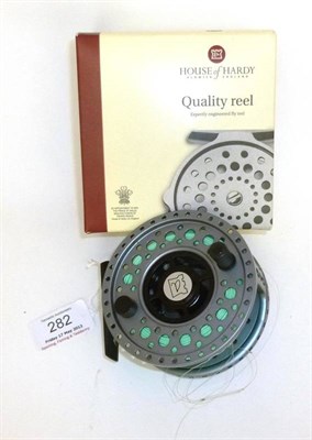 Lot 282 - A Boxed Hardy 'MLA 350' High Tech Fly Reel, with grey finish, neoprene bag, instructions and...