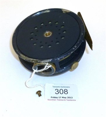 Lot 308 - A Hardy 3 3/8"; Alloy 'Perfect' Fly Reel, with slim black handle, agate lineguard, notched...
