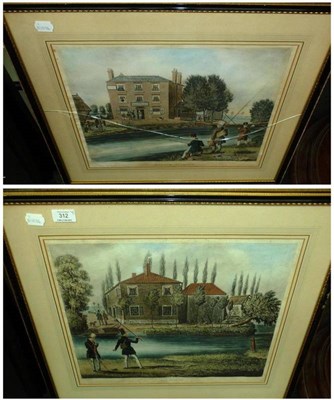 Lot 312 - After Pollard - `Fly Fishing' and `Bottom Fishing', a pair of coloured aquatints, published by...