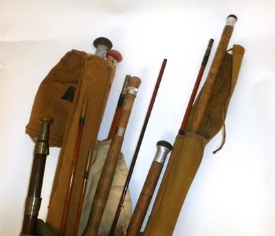 Lot 313 - Six Rods, comprising a Hardy split cane 'L.R.H. Spinning', Sharpes split cane salmon spinning...