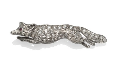 Lot 385 - An Early 20th Century Diamond Fox Brooch, depicting a running fox, pavé set with old cut and...