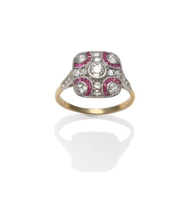 Lot 389 - An Art Deco Ruby and Diamond Cluster Ring, the old cut diamonds and calibré cut rubies in...