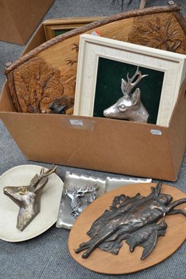 Lot 426 - A Group of Twelve Austro-German Plaques, in ceramic, wood and metal, including Roe Deer heads, game