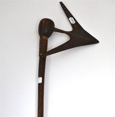 Lot 457 - A 19th Century Sotho/Zulu Rhinoceros Horn-Handled Axe, 75cm long overall, the shaft and head...