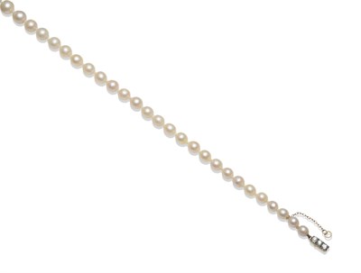 Lot 402 - A Cultured Pearl Necklace, fifty graduated slightly oval shaped cultured pearls knotted to a...