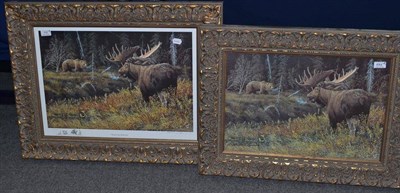 Lot 536 - Martin L Baumes ";Respect from both ends";, Moose and Brown Bear in woodland Inscribed with the...