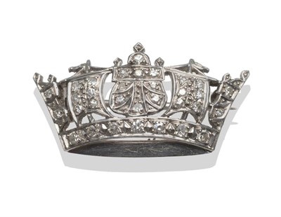 Lot 409 - A Diamond Set Naval Crown Brooch, set with eight-cut diamonds, in claw settings, measures 3.1cm...