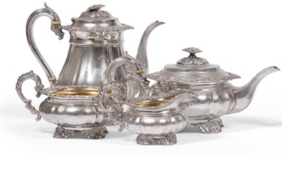 Lot 418 - A George IV Silver Four Piece Tea Service, Joseph Angell I, London 1828, comprising coffee pot, tea