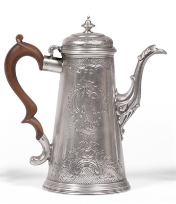 Lot 419 - A George II Silver Coffee Pot, maker's mark worn, London 1727, of tapering conical form with an...