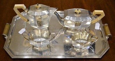 Lot 426 - An Art Deco Silver Four Piece Tea Service, Pearce & Sons. Sheffield 1934, comprising hot water jug