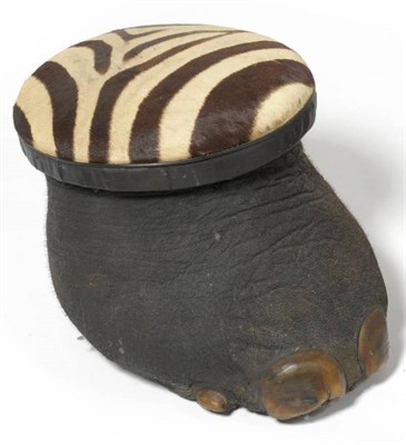 Lot 139 - African Elephant (Loxodonta africana), circa 1910, foot stool, with stuffed Zebra skin cushion...