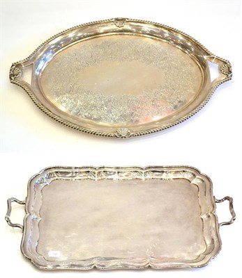 Lot 446 - An Edwardian V Silver Tray, Pearce & Sons, Sheffield 1908, oval with a gadrooned border and...