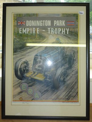 Lot 7 - Phil May - ERA Donington Park Empire Trophy, poster study, signed, framed and glazed, 52cm by 38cm