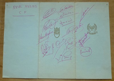 Lot 18 - A Real Madrid 1965 Football Team Signed Menu, with fourteen pen signatures to back of menu