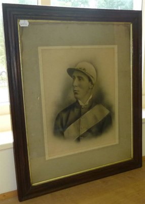 Lot 54 - A Framed Portrait of Jockey W H Bracher, together with racing silks, spurs, antler handled...